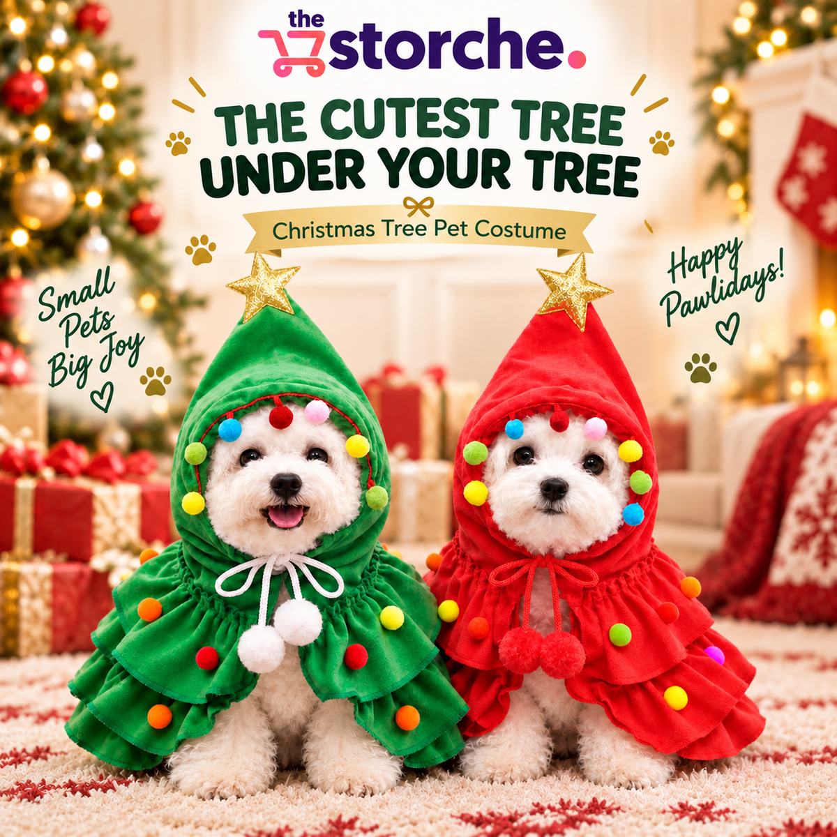 Festive Christmas Tree Dog Costume - Stays Put for Photos