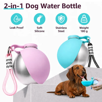 Portable Dog Water Bottle with Built-In Bowl