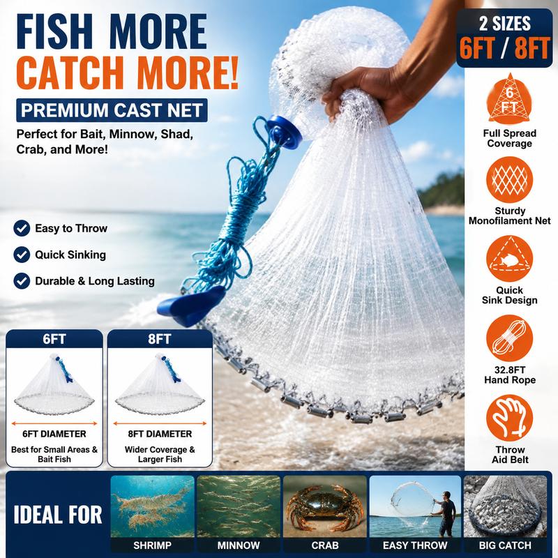 8ft Cast Net - Catch Your Own Bait and Fish Fast