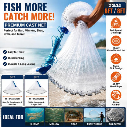 8ft Cast Net - Catch Your Own Bait and Fish Fast