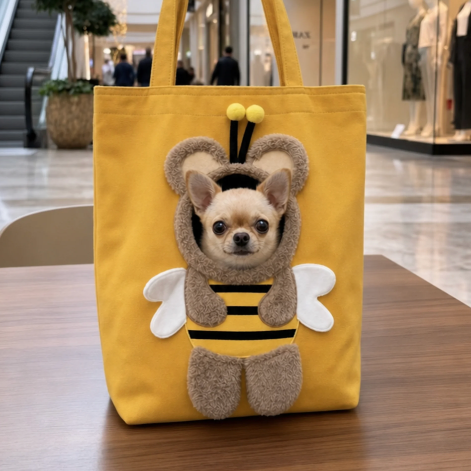 Bee Print Pet Tote Bag - Cozy Carrier for Small Dogs & Cats