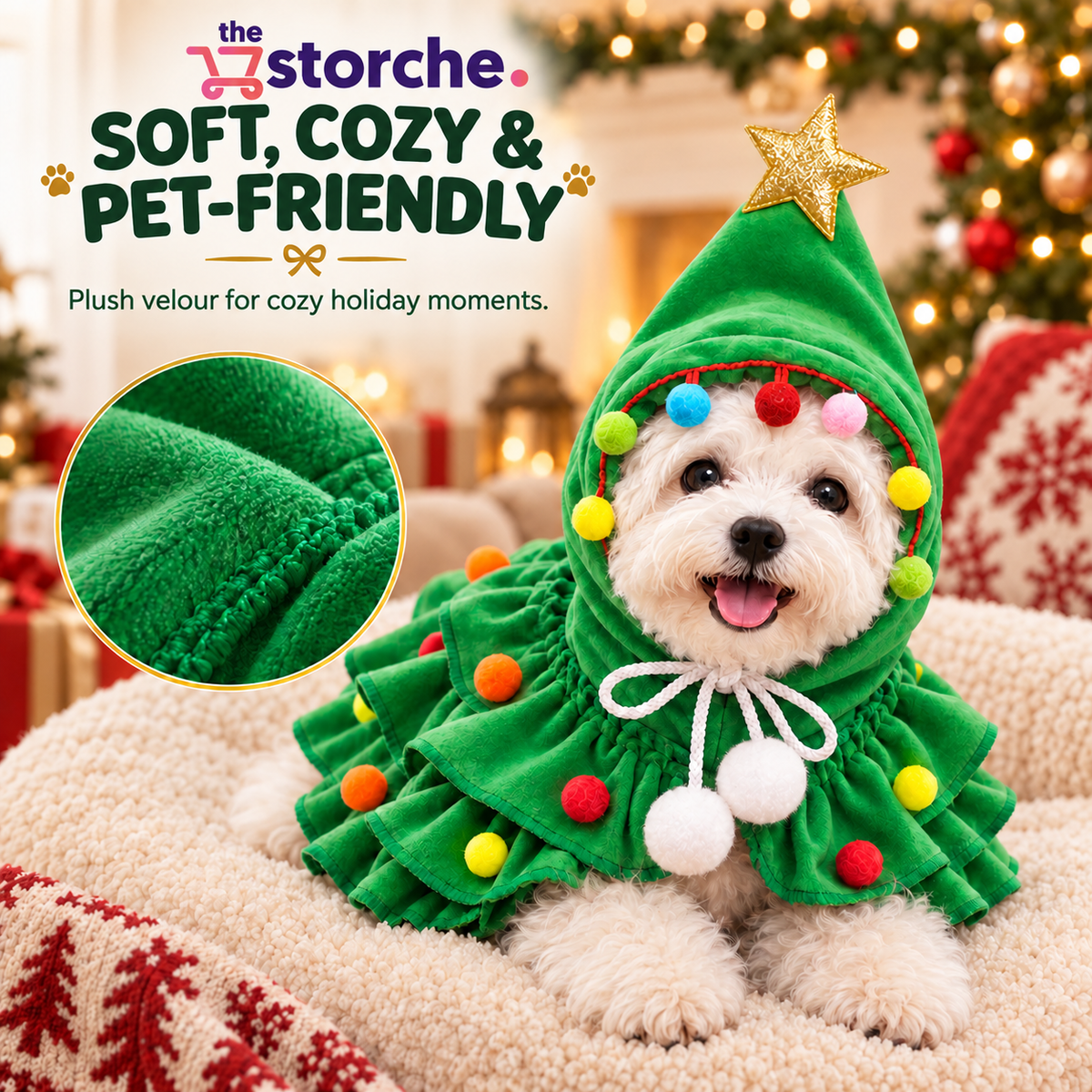 Festive Christmas Tree Dog Costume - Stays Put for Photos